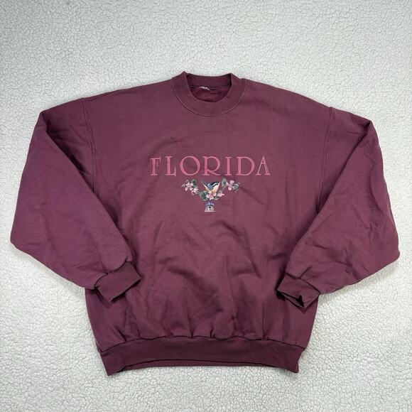 VTG 90s FLORIDA Flowers Bird Crewneck Sweatshirt Pink Tourist Souvenir Cottage - Picture 1 of 7